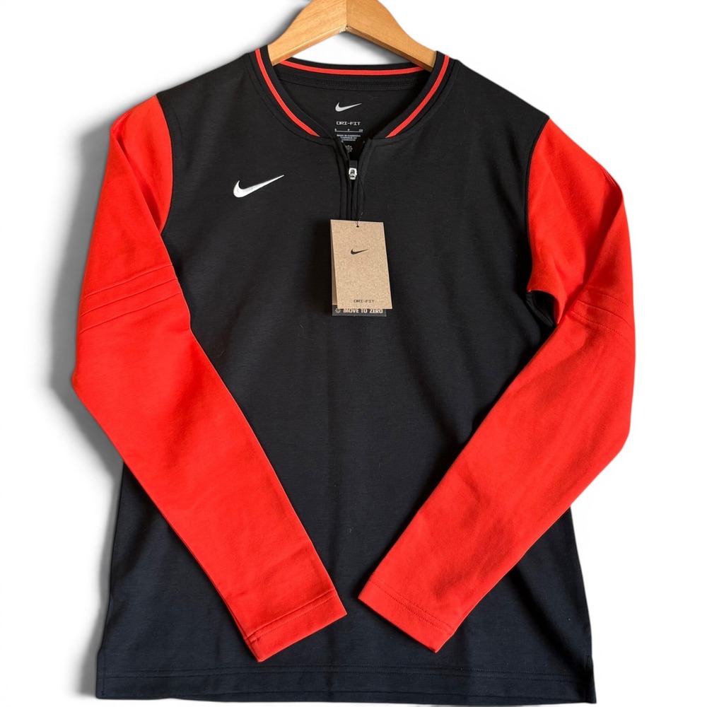Nike Dri-FIT Womens Training Top Quarter‎ Zip Black Orange FJ9572-013 Small